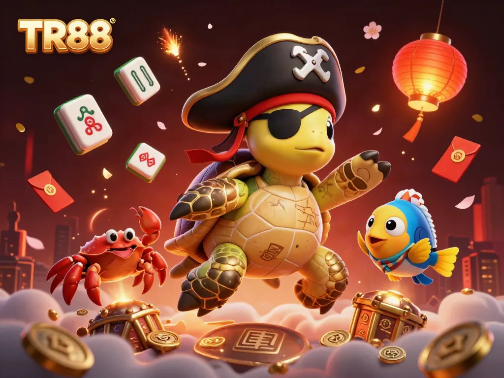 Engage with TR88's thrilling gaming adventures featuring a pirate turtle and treasure.