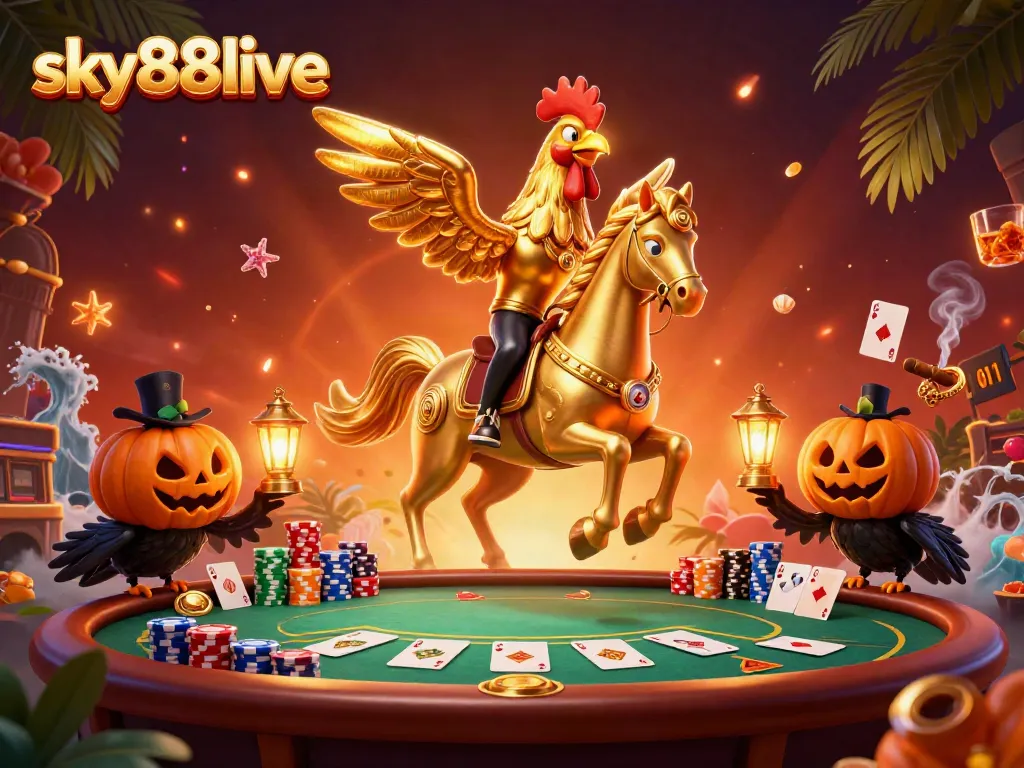 Experience thrilling gameplay at sky88live with unique character illustrations in a vibrant casino setting.