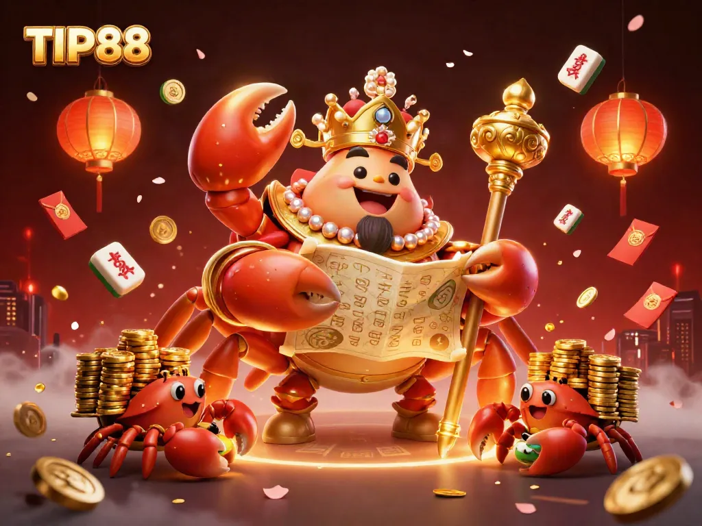 Win big at TIP88 with a vivid 3D illustration of an imperial crab and its treasures in an exciting online casino atmosphere.