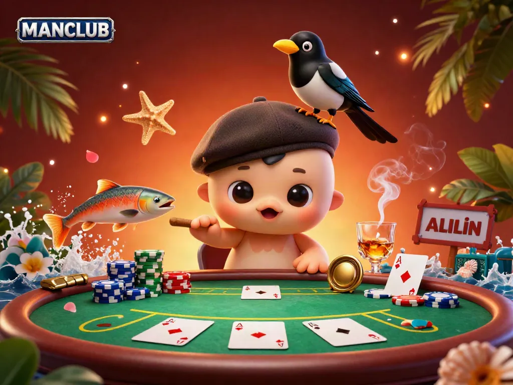 Engage in thrilling poker action with MANCLUB's vibrant casino scene featuring adorable characters and rich details.