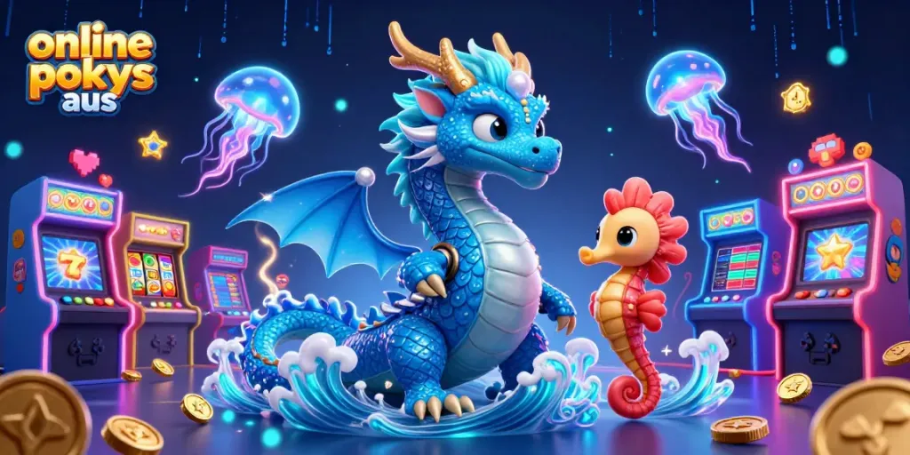 Engage with online pokies aus featuring a magical water dragon and vibrant gameplay elements.