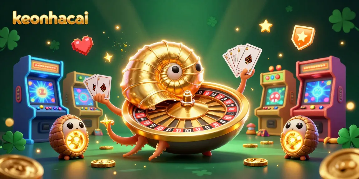 Experience the excitement of keonhacai with a vibrant 3D casino scene featuring a giant nautilus roulette wheel.