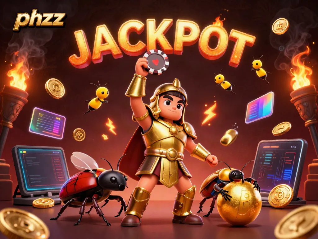 Experience the thrilling victory of phzzz with a beetle in armor and glowing gaming elements.