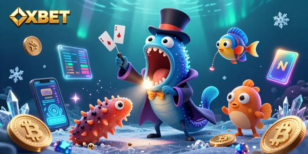 Watch OXBET's innovative card tricks performed by 3D animated sea creatures in a vibrant underwater casino setting.