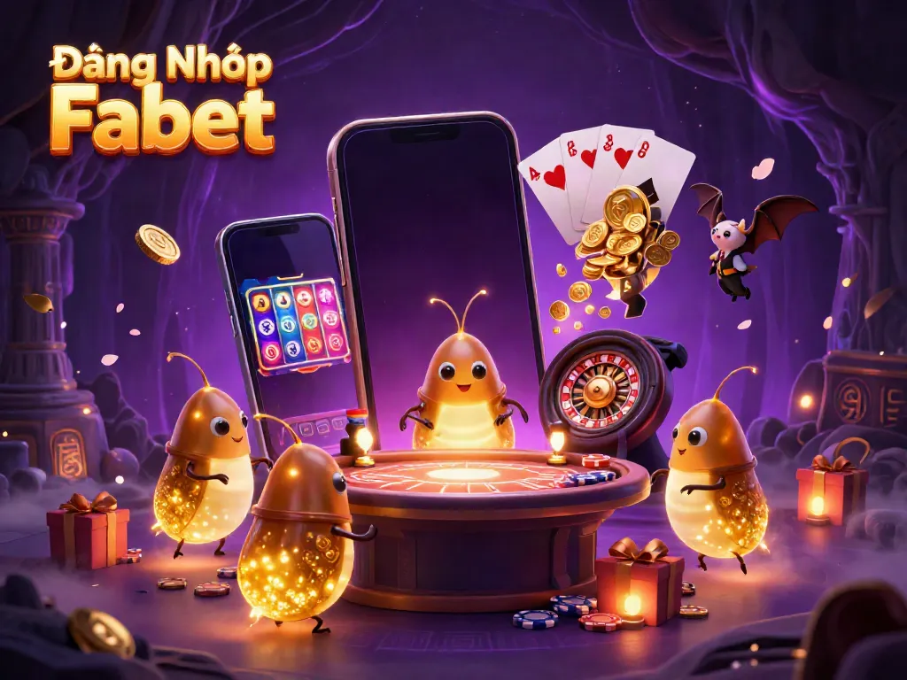 Experience Đăng Nhập Fabet with a vibrant 3D casino scene illuminated by glowworms.