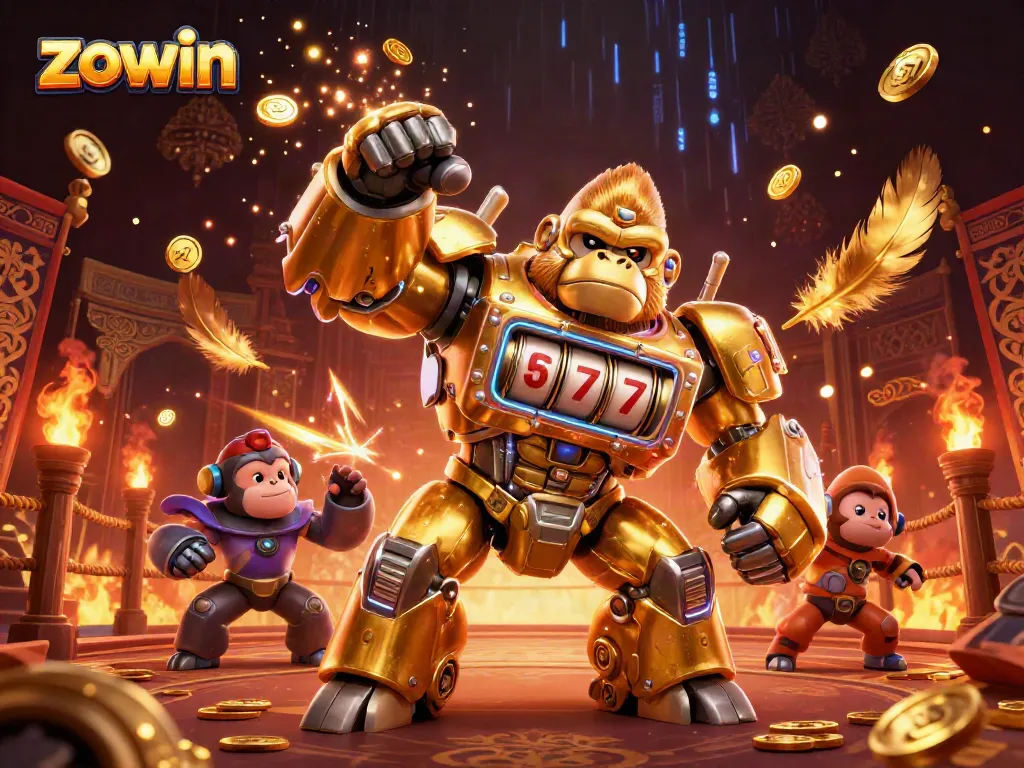 Experience exhilarating gameplay with the vibrant Zowin golden gorilla mech in action.