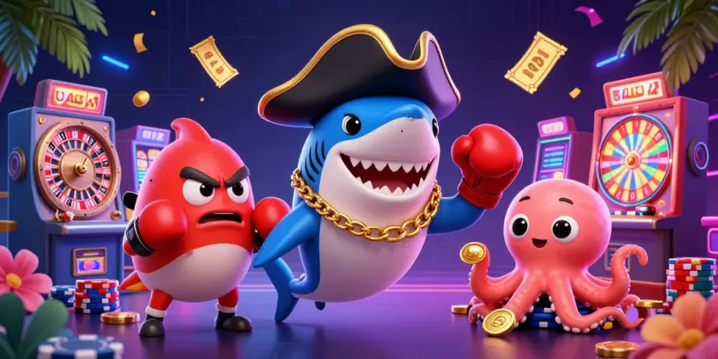 Experience the excitement of VB88 with a vibrant casino scene featuring characters and colorful gaming elements.