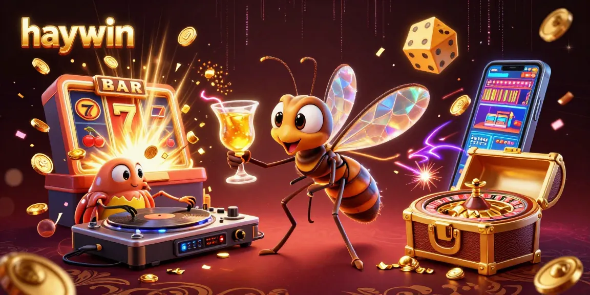 Get ready to win big with haywin's vibrant casino illustration featuring a frozen-in-amber mosquito mascot!