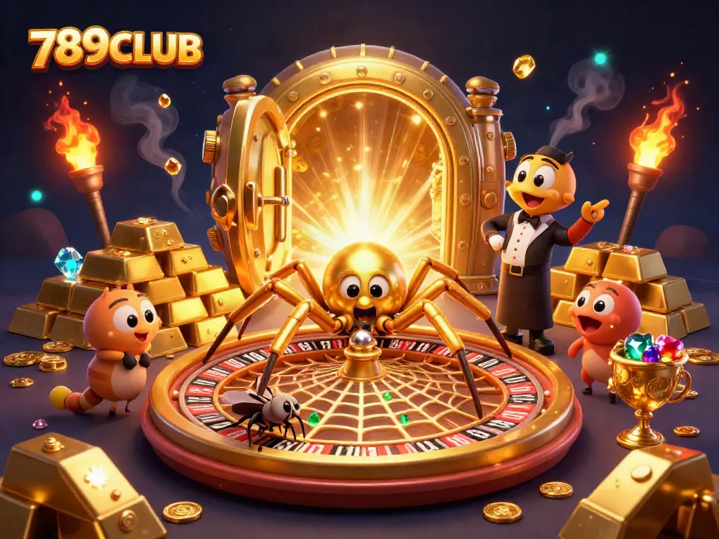 Experience the thrill of gaming at 789CLUB with a golden spider and roulette elements.