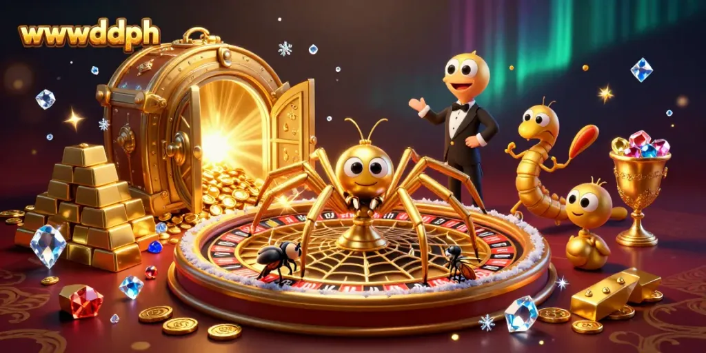 Engage with the thrilling gaming world at wwwdddph, where a golden spider spins a roulette web offering endless betting excitement.