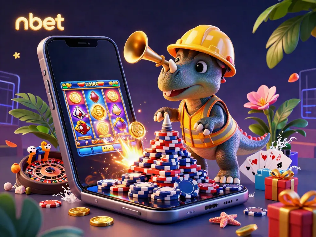 Experience thrilling gaming with nbet's vibrant casino illustration featuring dynamic characters and game elements.