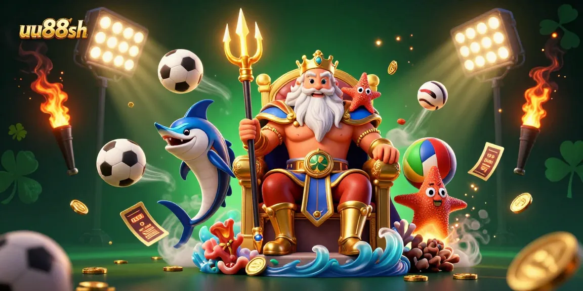 uu88sh offers thrilling betting experiences amidst vibrant casino visuals featuring sea king Neptune.
