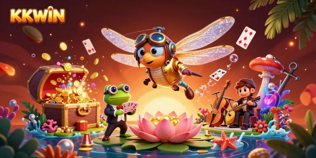 Experience the vibrancy of KKWIN with whimsical characters and immersive casino elements.