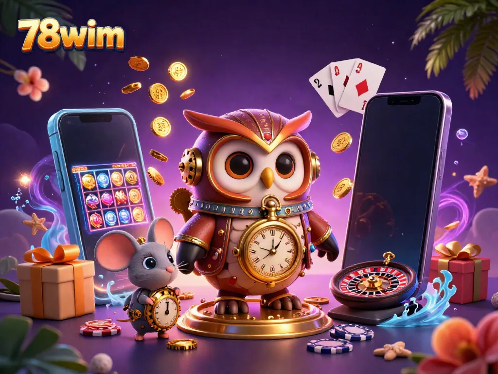 Experience thrilling online gaming with 78wim, featuring vibrant slot games and steampunk characters.