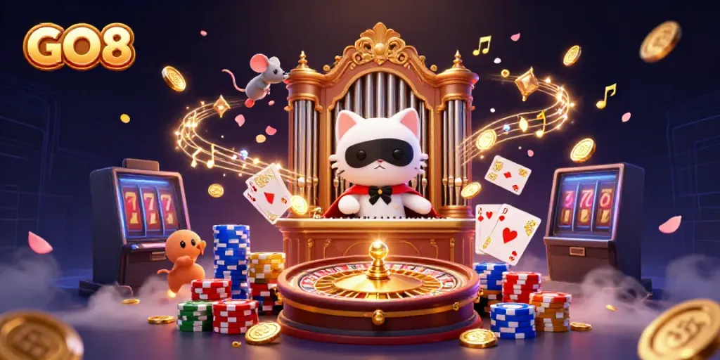 Engage in the thrilling ambiance of the GO8 casino with 3D characters, vibrant elements, and dynamic action.