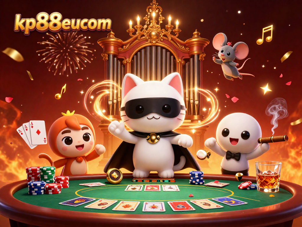 Experience the excitement of kp88eucom with a dynamic 3D casino scene, showcasing poker action.