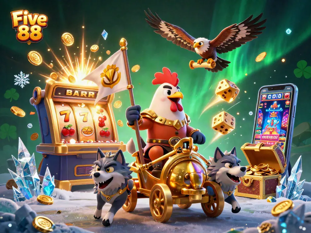 Experience thrilling action with Five 88's dynamic jackpot celebrations featuring vibrant casino elements.