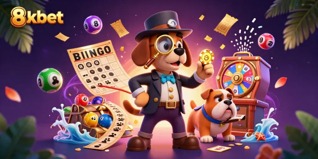 Bettors engage with 8xbet through dynamic gaming elements in a vibrant casino illustration.