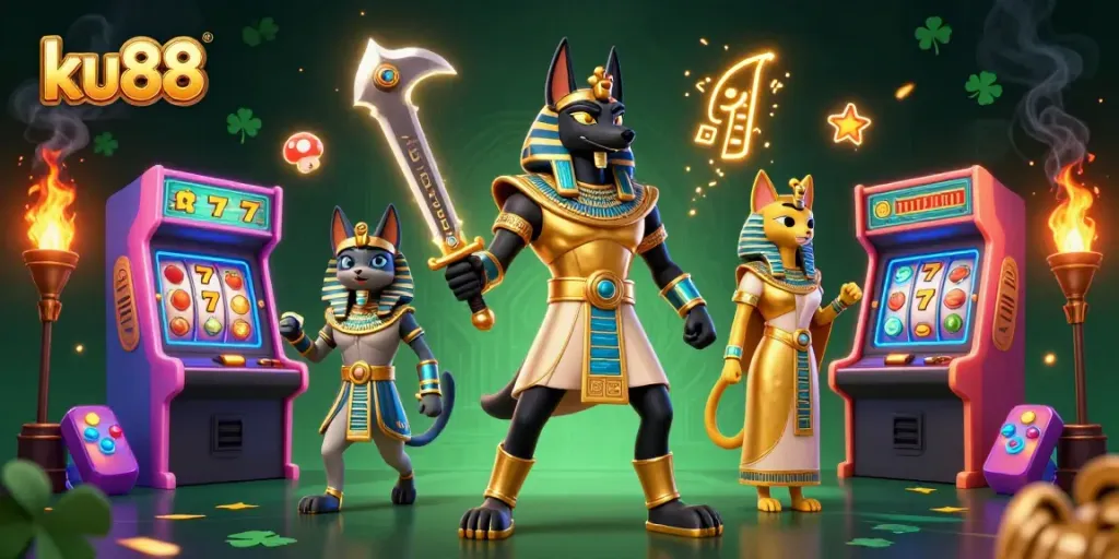 ku88 warriors win big at the slot machines in a vibrant, dynamic casino illustration