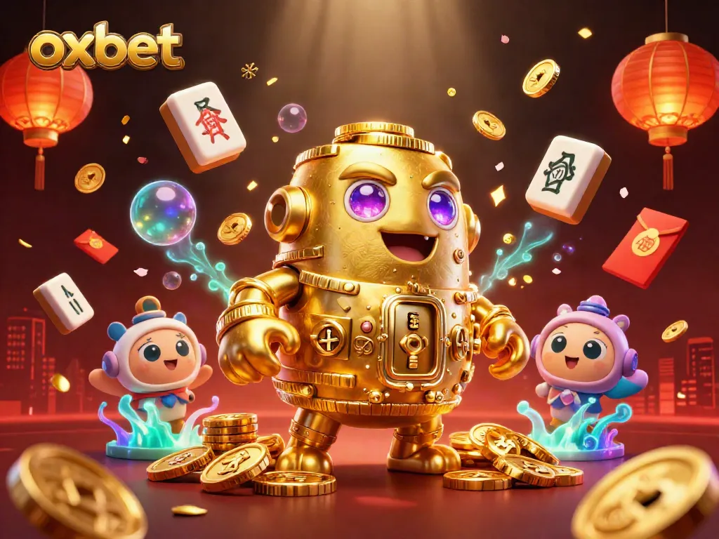 Engage with the thrilling world of oxbet featuring a golden golem amidst vibrant casino elements and rich decorations.