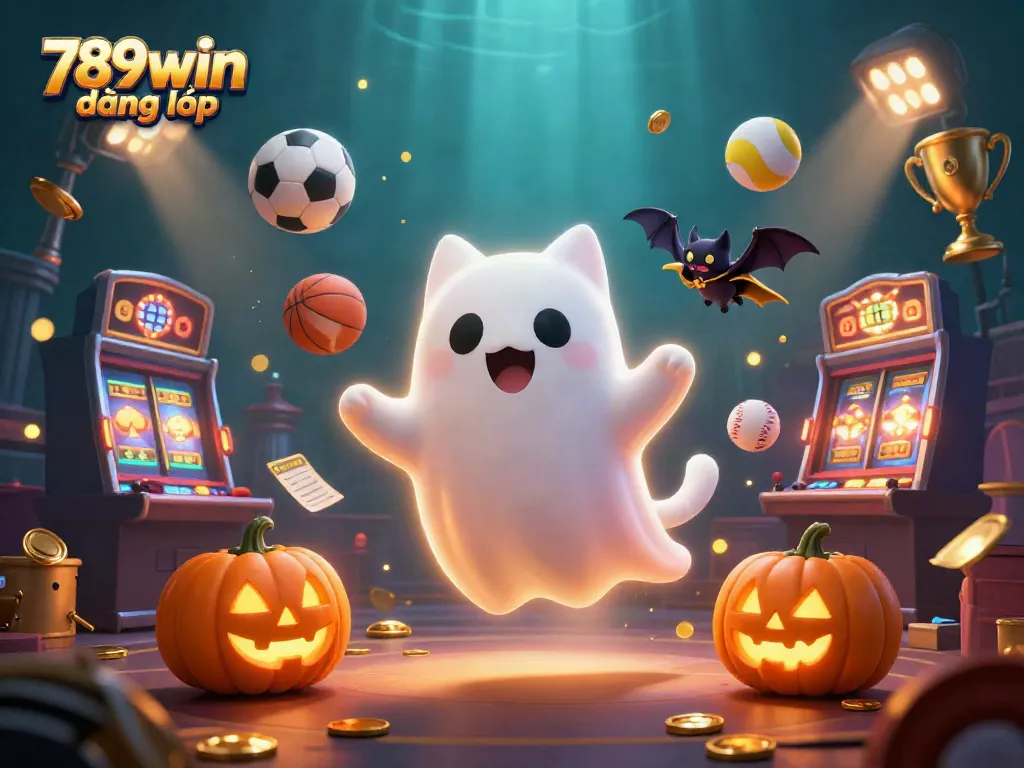 Engage with thrilling casino action at 789win đăng nhập in our dynamic illustration of a haunted casino scene.