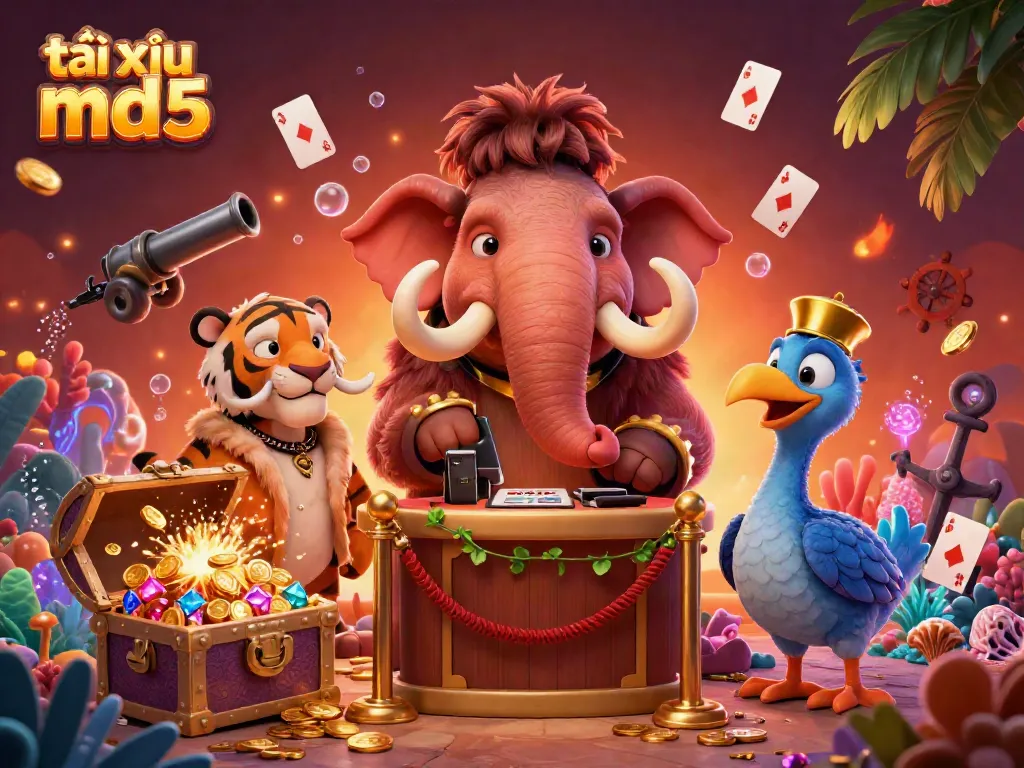 Experience vibrant online casino action with tài xỉu md5 in a colorful 3D illustration featuring engaging characters and game elements.