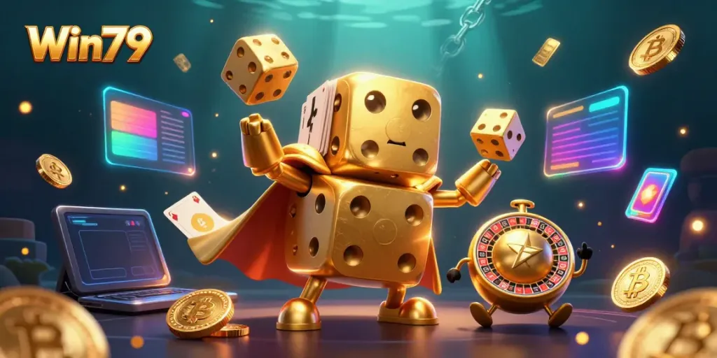 Experience thrilling gameplay at Win79 with dynamic dice golem and vibrant crypto casino elements.