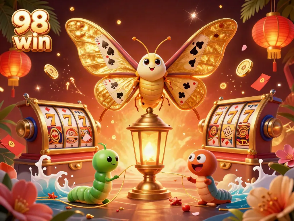 Experience the excitement of 98 win: a stunning illustration featuring dynamic casino elements and a vibrant atmosphere.