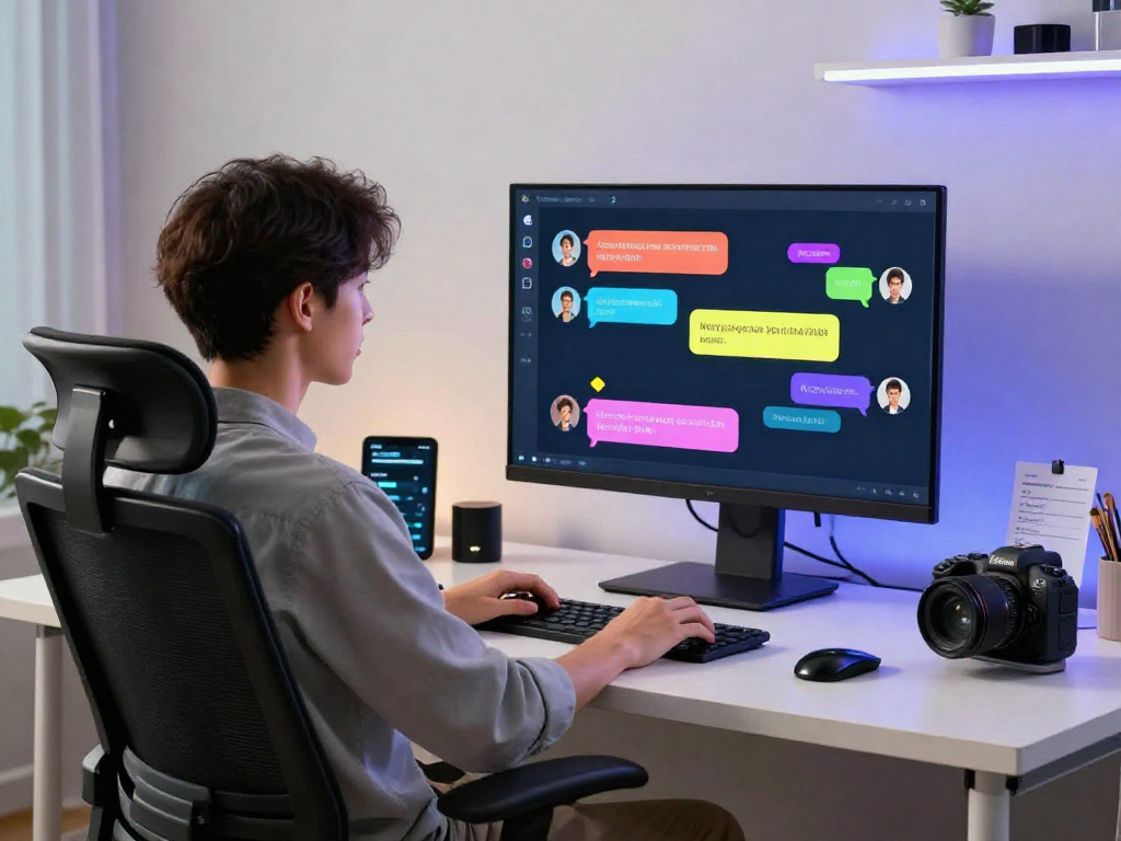 Engaging juicy ai chat experience in a vibrant tech workspace.