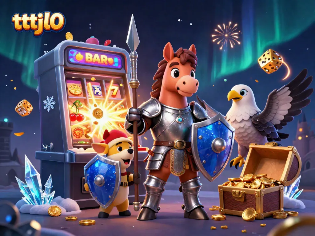 Experience excitement at tttjl0 with a medieval knight, squire puppy, and falcon in an immersive casino adventure.