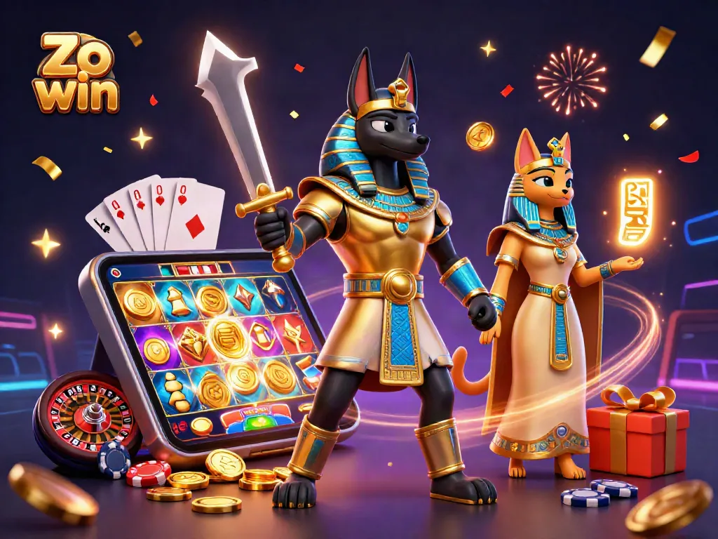 Experience thrilling gaming with Zo win as ancient warriors battle through slot games in a vibrant casino.